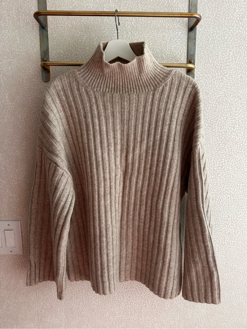 H&M Premium (100 percent Wool) Ribbed Mock Neck Sweater - Taupe